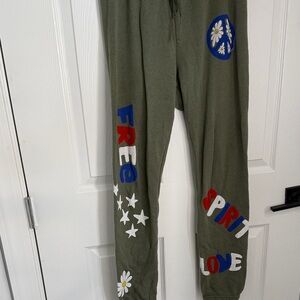 Lauren Moshi Olive Green Joggers with Red White Blue Graphics